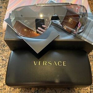 New Versace Silver Mirrored Lens Sunglasses
